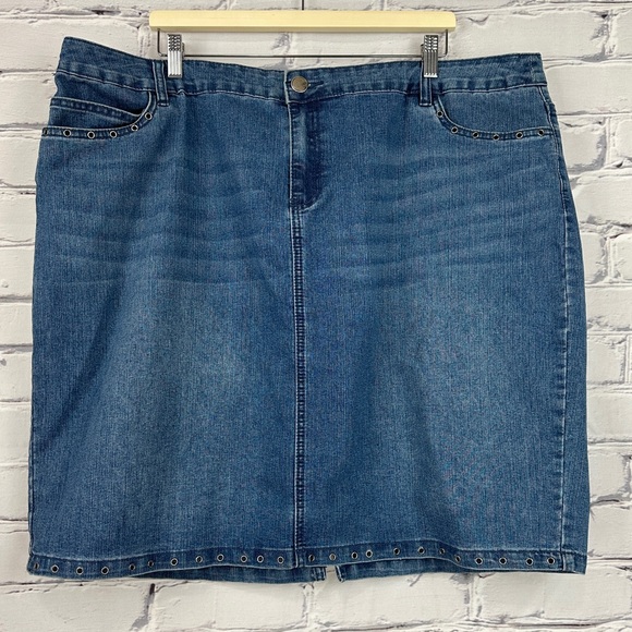 Avenue Denim Jean Skirt Midi Eyelet Plus Size 22/24 Cotton Blend Y2K 90s Western - Picture 1 of 8